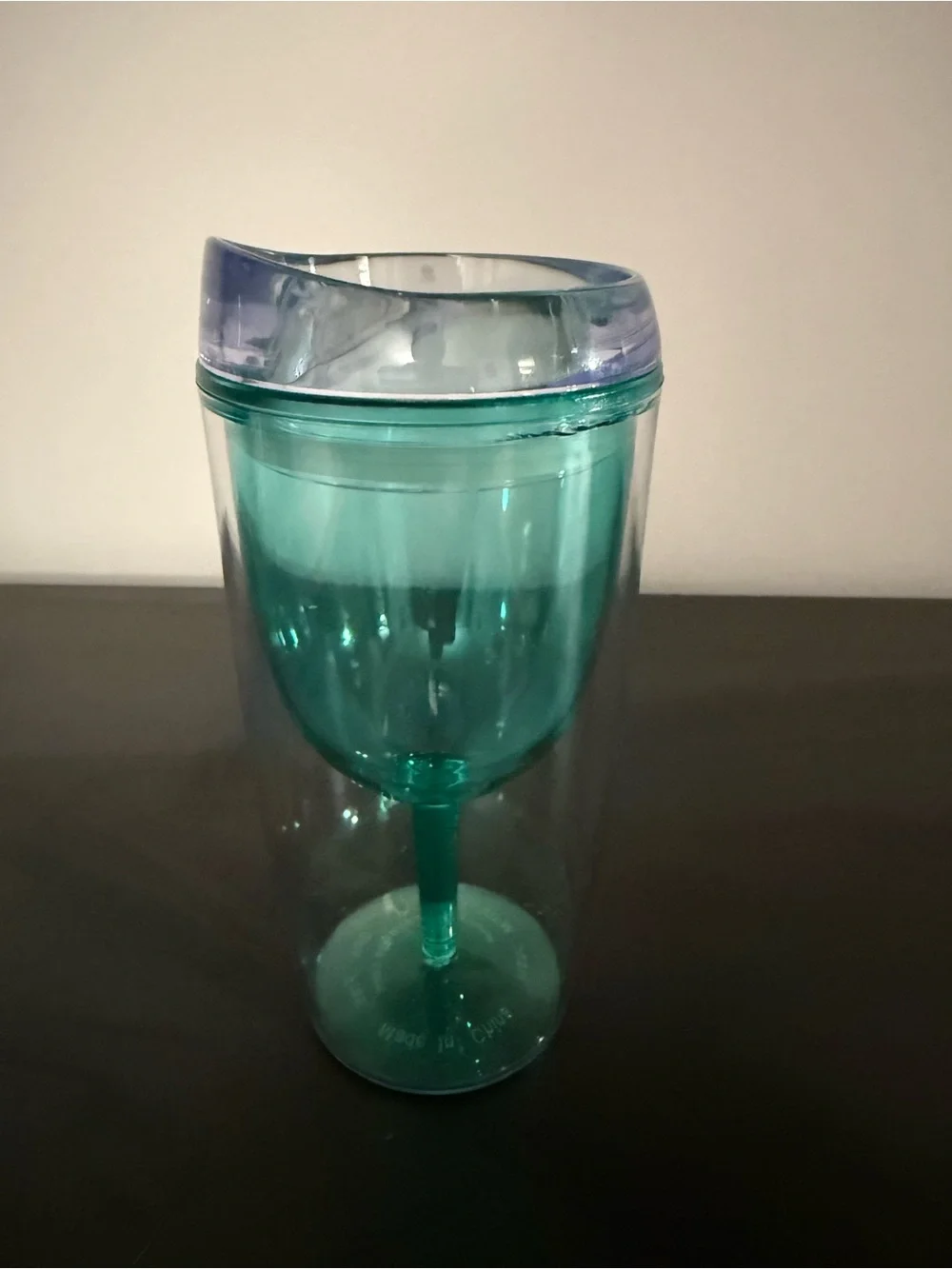 Teal Wine Goblet Travel Mug With Sipper Lid Made USA